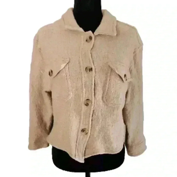 Levis Womens Cropped Wool Blend Shacket In Oat L - Picture 2 of 14